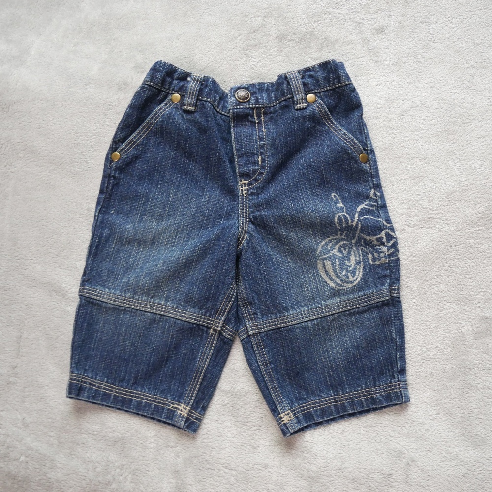 Koalo Kids Infant Boys 6-9 Months Blue Denim Motorcycle Print Shorts